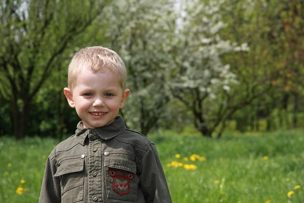 Mały chłopiec na wiosnę — Zdjęcie stockowe