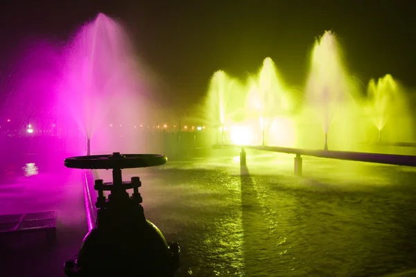 stock image Colorful fountain in night