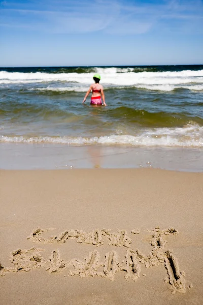 Neumím plavat nakreslené na pláži — Stock fotografie