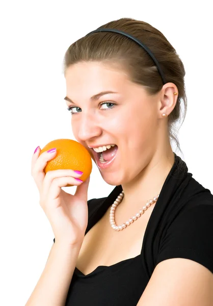 Girl and an orange — Stock Photo, Image