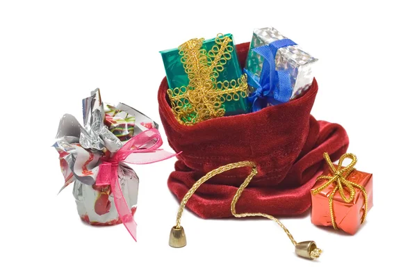 Gifts in santas sack — Stock Photo, Image
