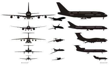 Vector airplanes silhouettes set