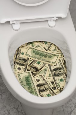 Toilet, dollars, one clipart