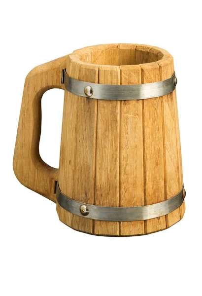 stock image Wooden beer mug (isolated on white)