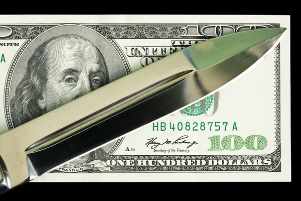 Knife and money 01 — Stock Photo, Image
