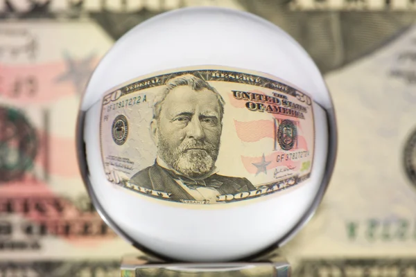 Glass sphere, dollar, two — Stock Photo, Image