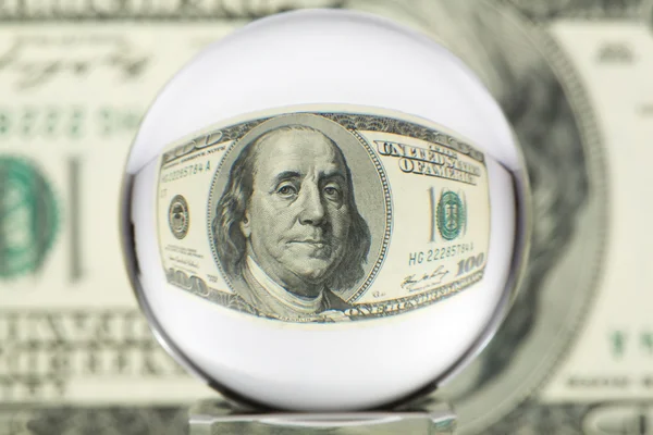 Glass sphere, dollar, four — Stock Photo, Image