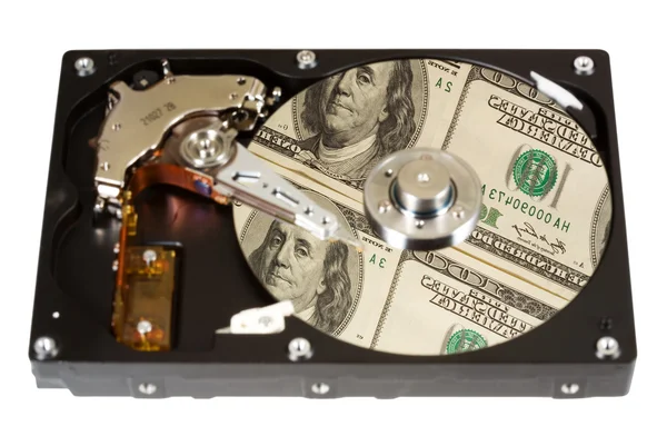 Hard disk, dollars, two — Stock Photo, Image