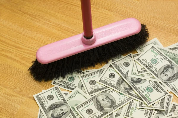 Broom, dollars, one — Stock Photo, Image