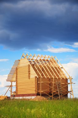 Wooden house, construction clipart