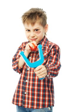 Little boy with a slingshot clipart