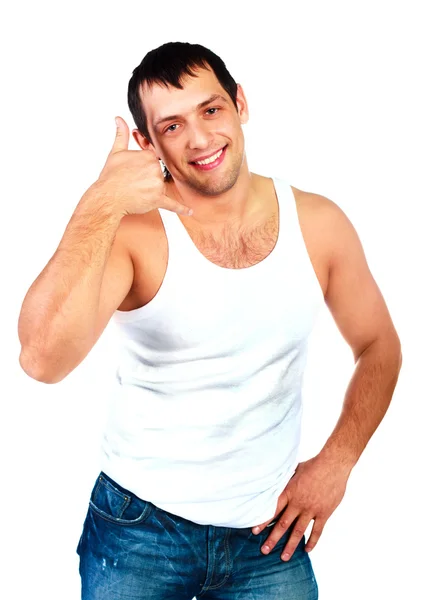 Homem mostrando um sinal de chamada-me — Fotografia de Stock