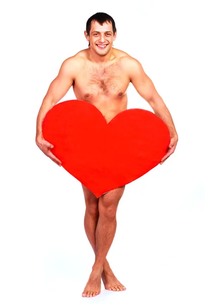 Pohledný muž se srdcem — Stock fotografie
