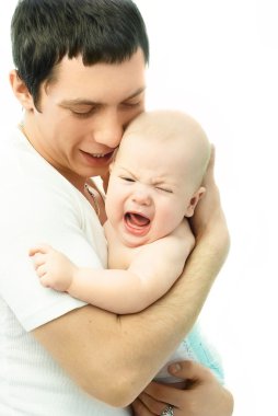 Father with a crying baby clipart