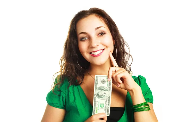 Woman with one hundred dollars — Stock Photo, Image