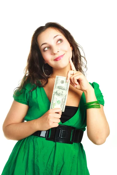 Pretty girl with one hundred dollars — Stock Photo, Image