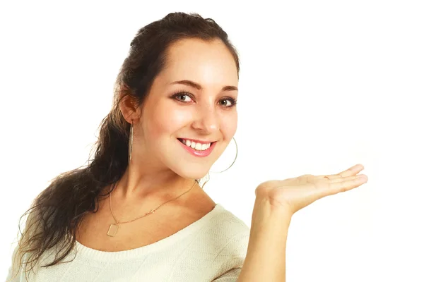 Woman with her hand up — Stock Photo, Image