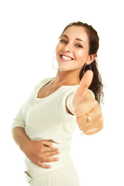 Girl with her thumb up — Stock Photo, Image