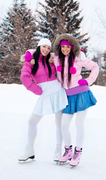 Две девушки катаются на коньках Стоковое Изображение