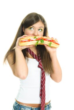 Dreamy girl eating a sandwitch clipart