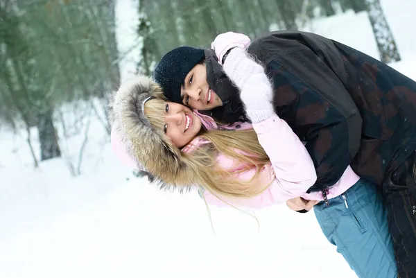 겨울 공원에서 행복 한 부부 — 스톡 사진