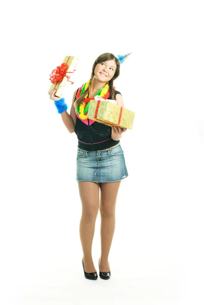 Happy girl with a present — Stock Photo, Image