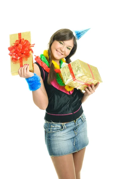 Chica feliz con un regalo — Foto de Stock