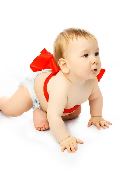 Bebê amarrado com uma fita — Fotografia de Stock