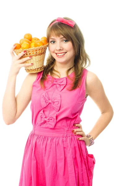 Dívka s mandarinkami — Stock fotografie