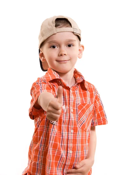 Маленький хлопчик з великим пальцем вгору — стокове фото