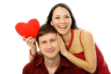 Cheerful young woman and her husband clipart