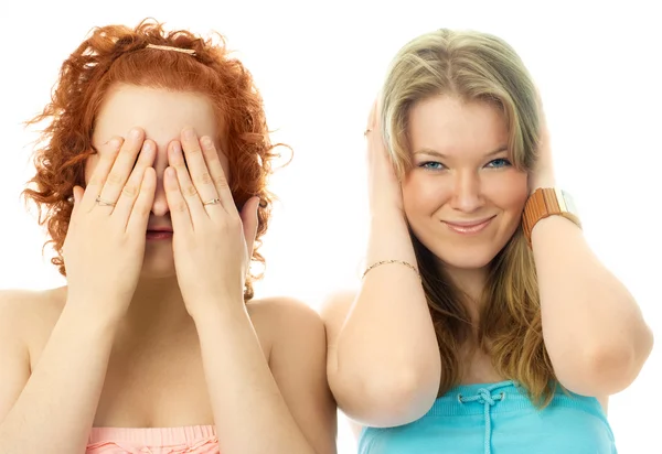 Girls with closed eyes and ears — Stock Photo, Image