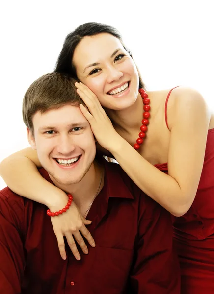 Couple dressed in red — Stock Photo, Image
