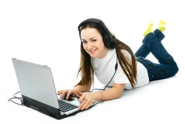 Woman with a laptop clipart