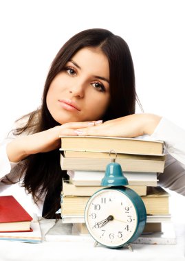 Tired student with books clipart