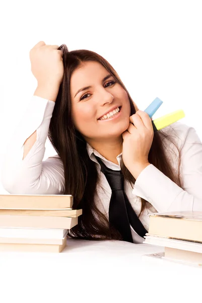 Estudiante feliz haciendo la tarea — Foto de Stock