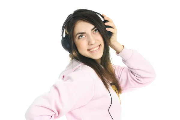 Gelukkig meisje luisteren naar de muziek — Stockfoto