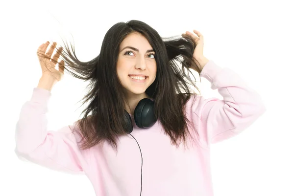 Εφηβικό κορίτσι με ακουστικά — Φωτογραφία Αρχείου