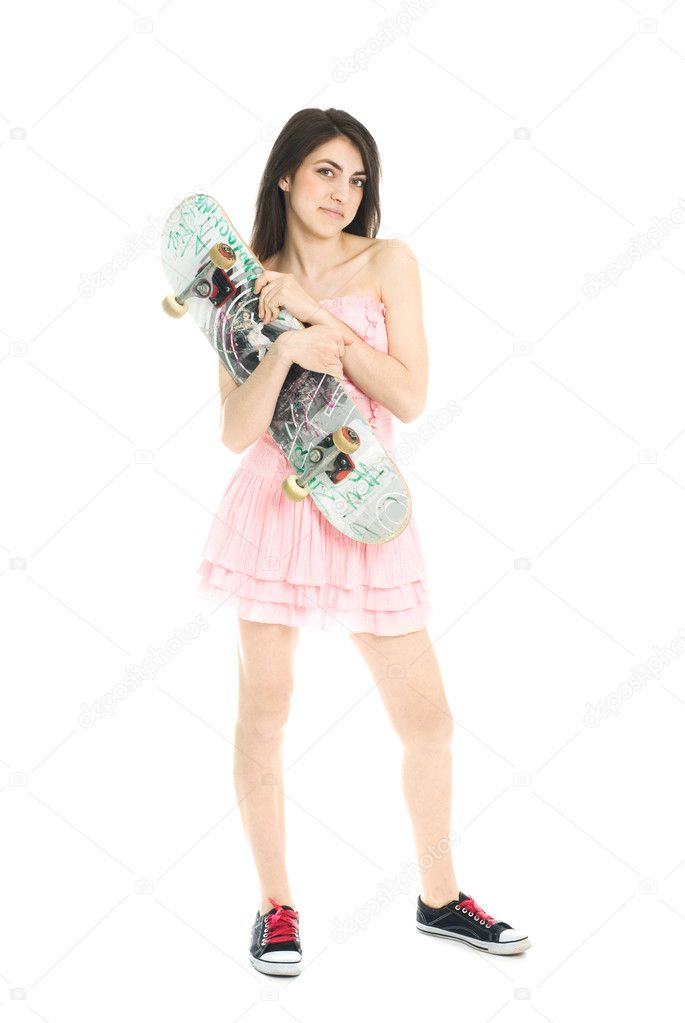 Pretty girl with a skate board