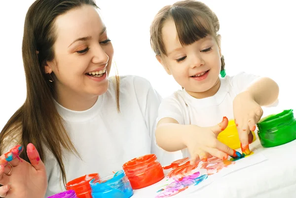 Mother and daughter painting — Stock Photo, Image