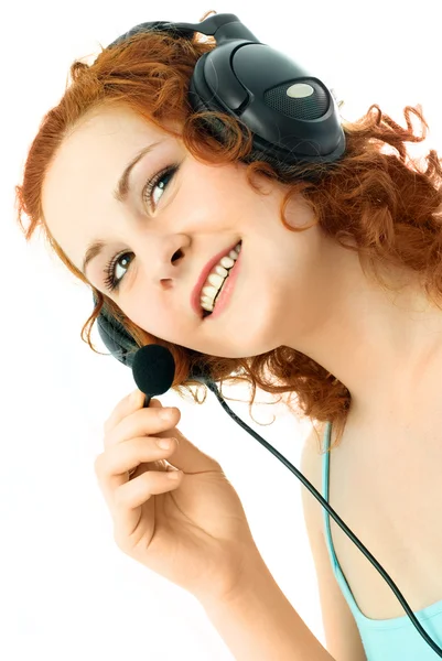 Woman wearing earphones — Stock Photo, Image