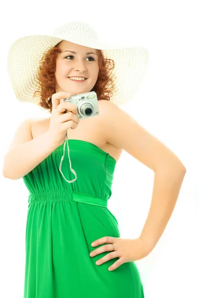 Mulher com uma câmera — Fotografia de Stock