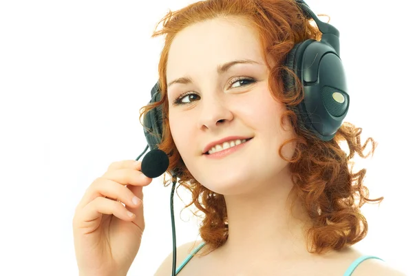 Girl wearing earphones — Stock Photo, Image