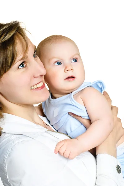 Mother and baby looking at something — Stock Photo, Image