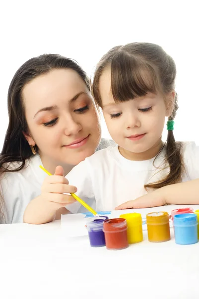 Mutter und Tochter malen — Stockfoto