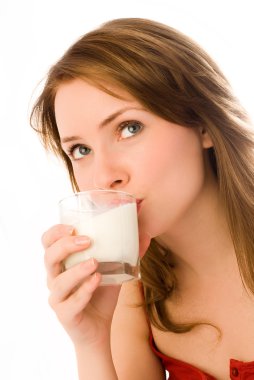 Young woman drinking milk clipart