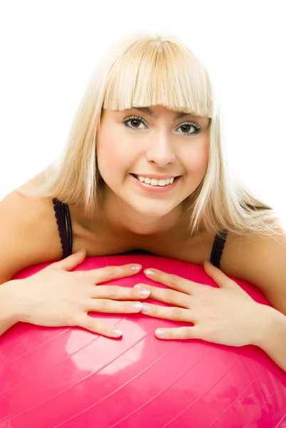 Beautiful girl with a fitness ball — Stock Photo, Image