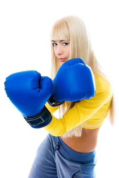 Sexy blond woman wearing boxing gloves — Stock Photo, Image