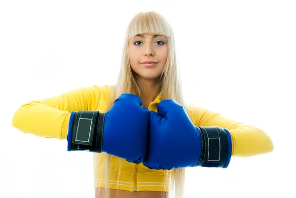 Beautiful woman wearing boxing gloves — Stock Photo, Image