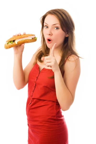 Młoda kobieta z hot doga — Zdjęcie stockowe